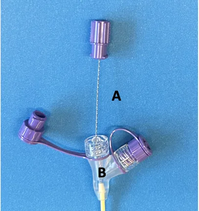Why use a guidewire for nasogastric (NG) tube insertion? closeup of NG tube guidewire and main and side ports